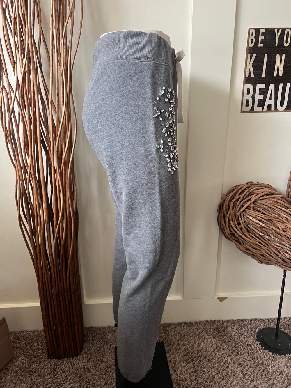 Express Gray Sweatpants with Rhinestone Details - Picture 4 of 9